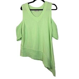 Cottonways Lime Green Cold Shoulder Asymmetrical Blouse Women's 1 (Small/Medium)
